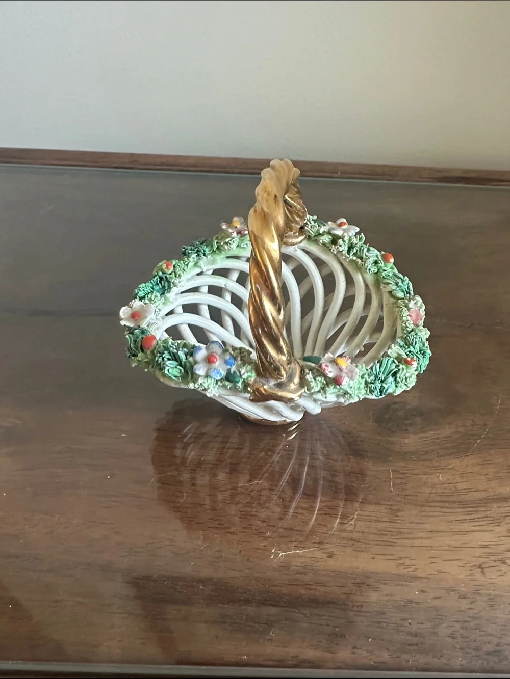 Vintage Italian Capodimonte Style Woven Porcelain Basket